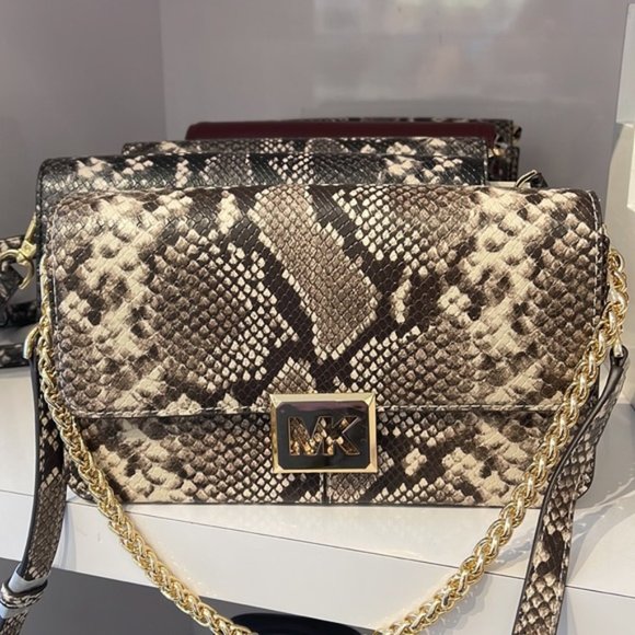 Michael Kors Sonia Medium Snake Embossed Shoulder Bag Natural - Picture 14 of 16